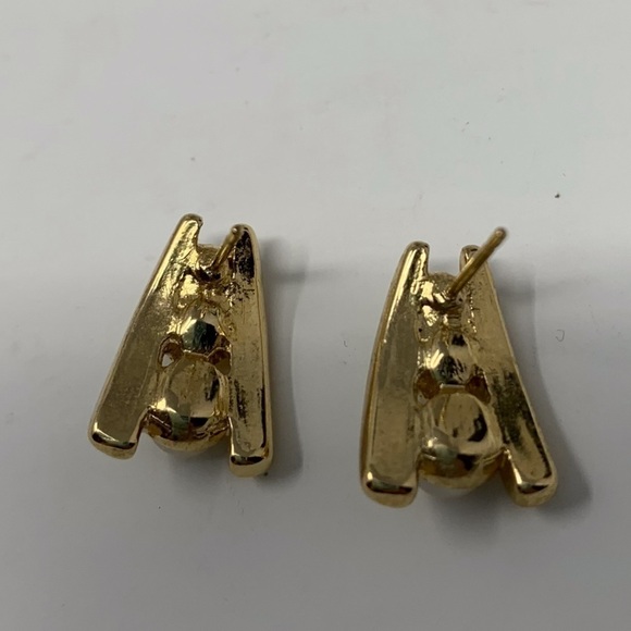 Gold Tone Graduated Triple Faux Pearl Stud Earrings - Picture 4 of 4